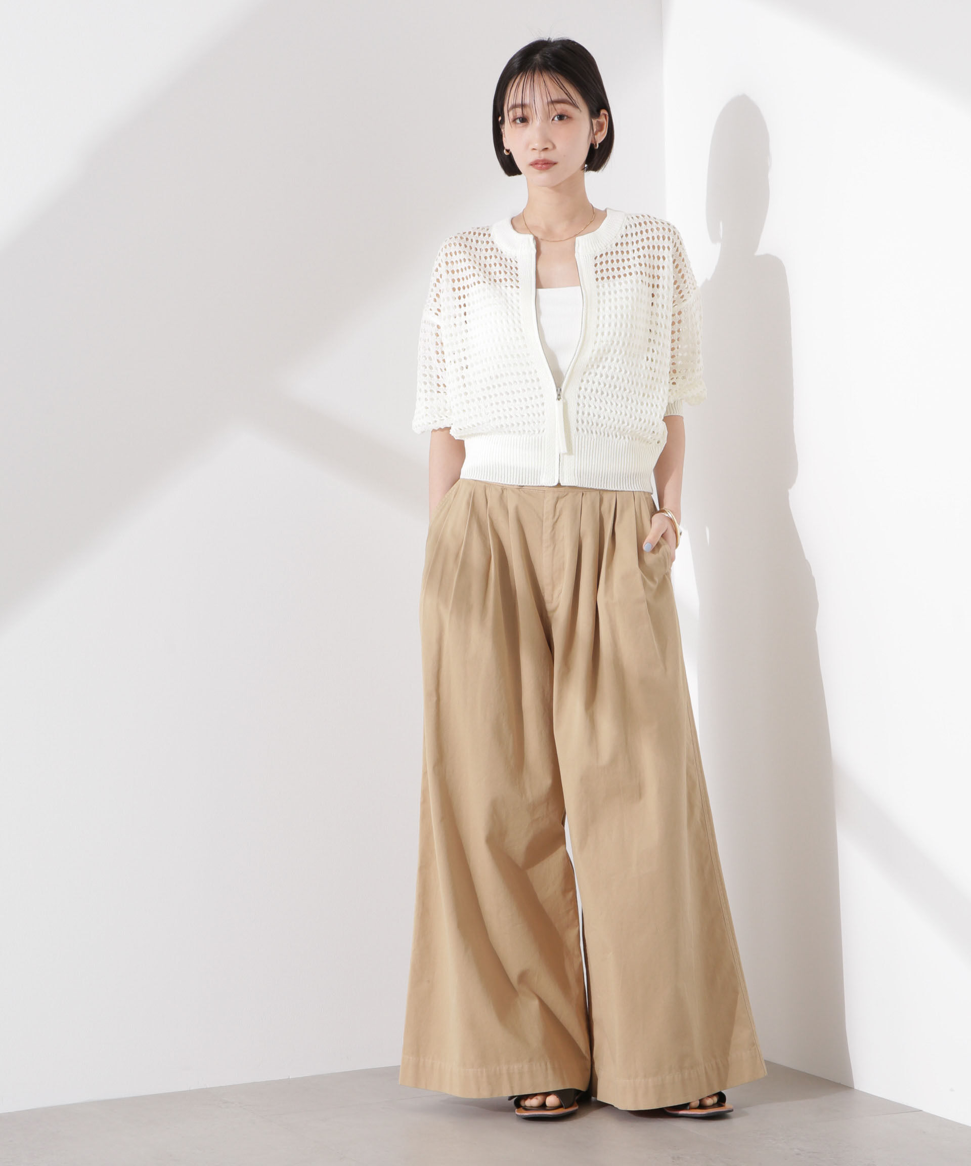 nano･universe「メッシュニットジップカーディガン」|ニット・セーター|