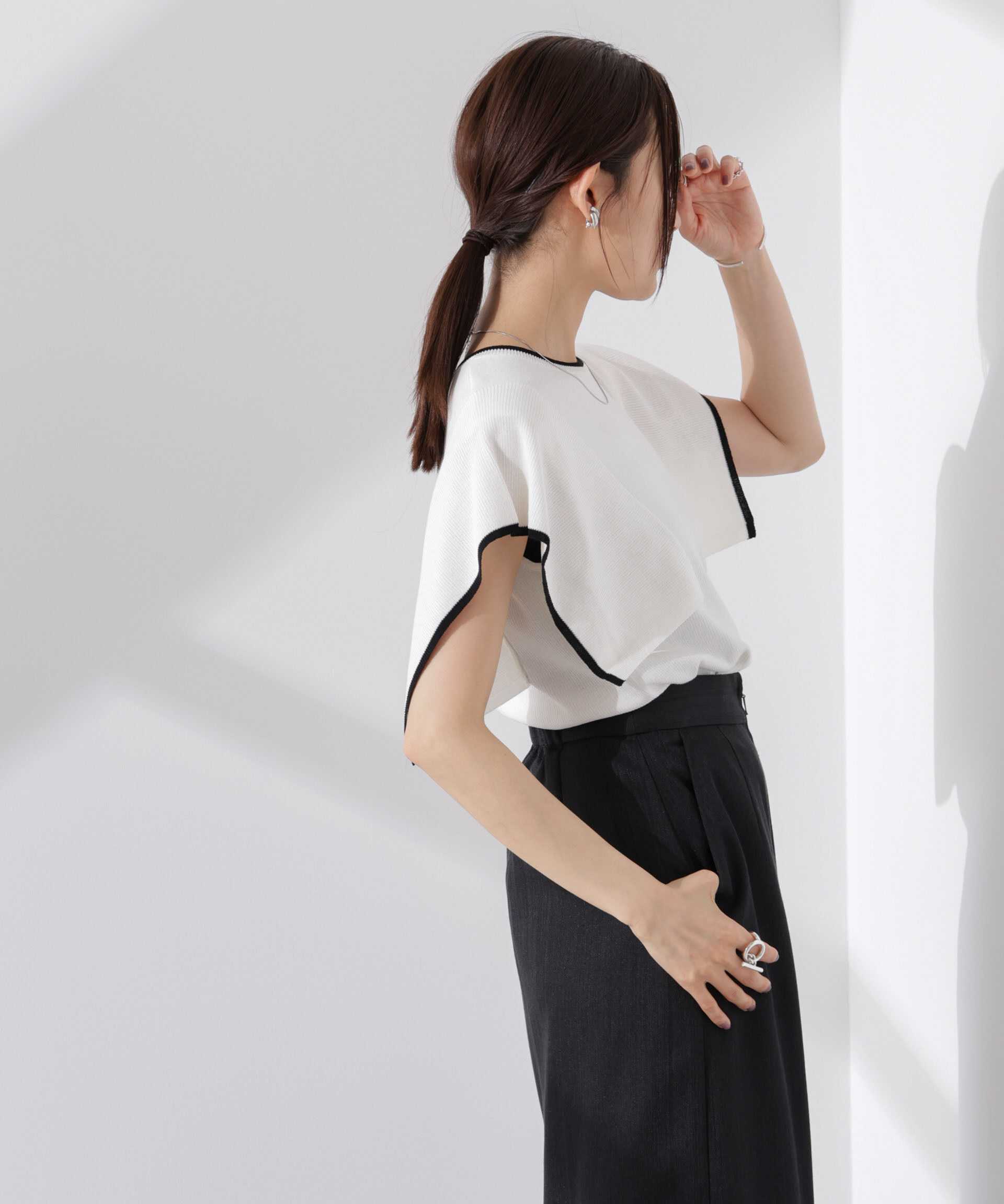 nano･universe「スクエアスリーブバイカラーニット」|ニット・セーター|