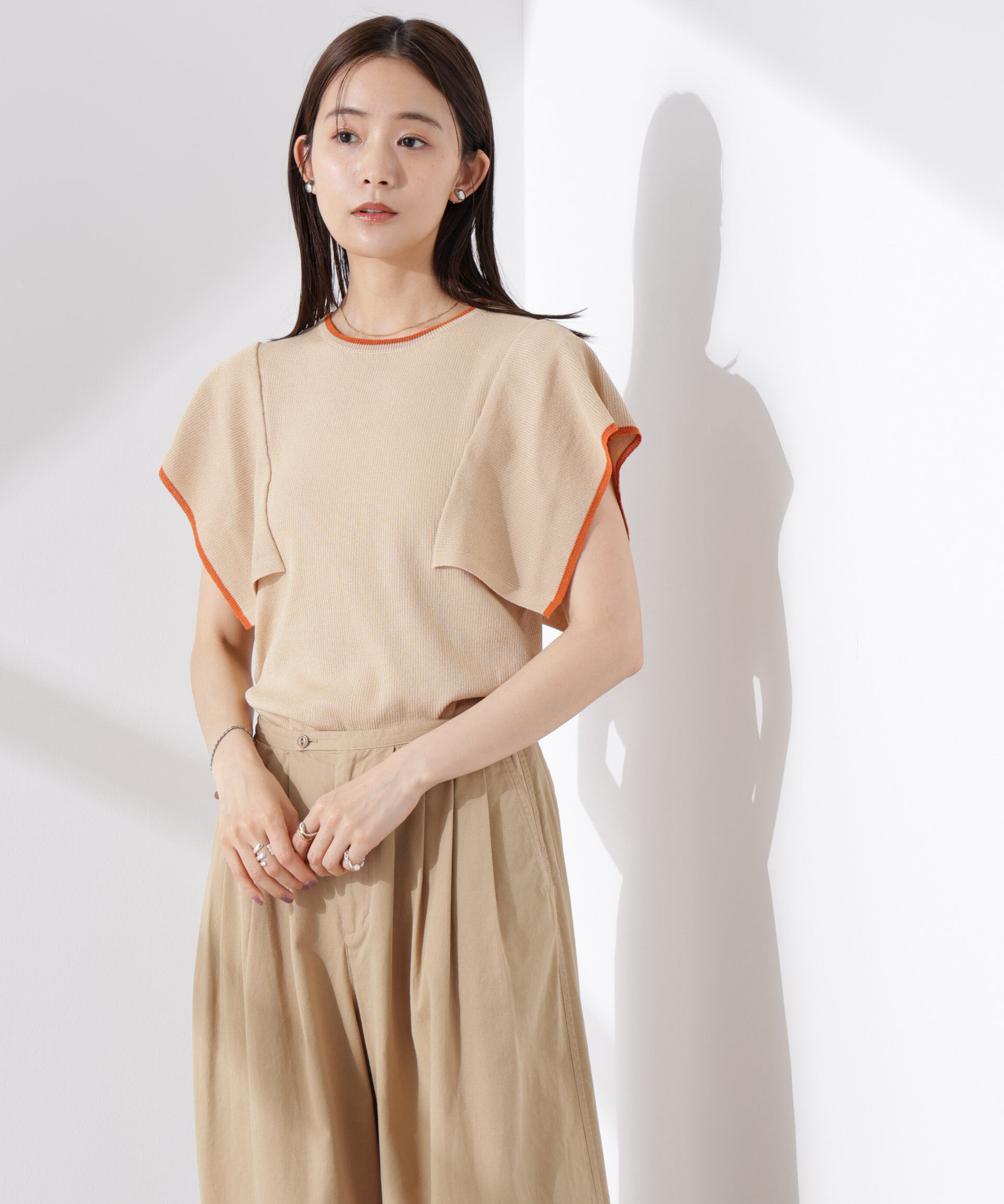 nano･universe「スクエアスリーブバイカラーニット」|ニット・セーター|