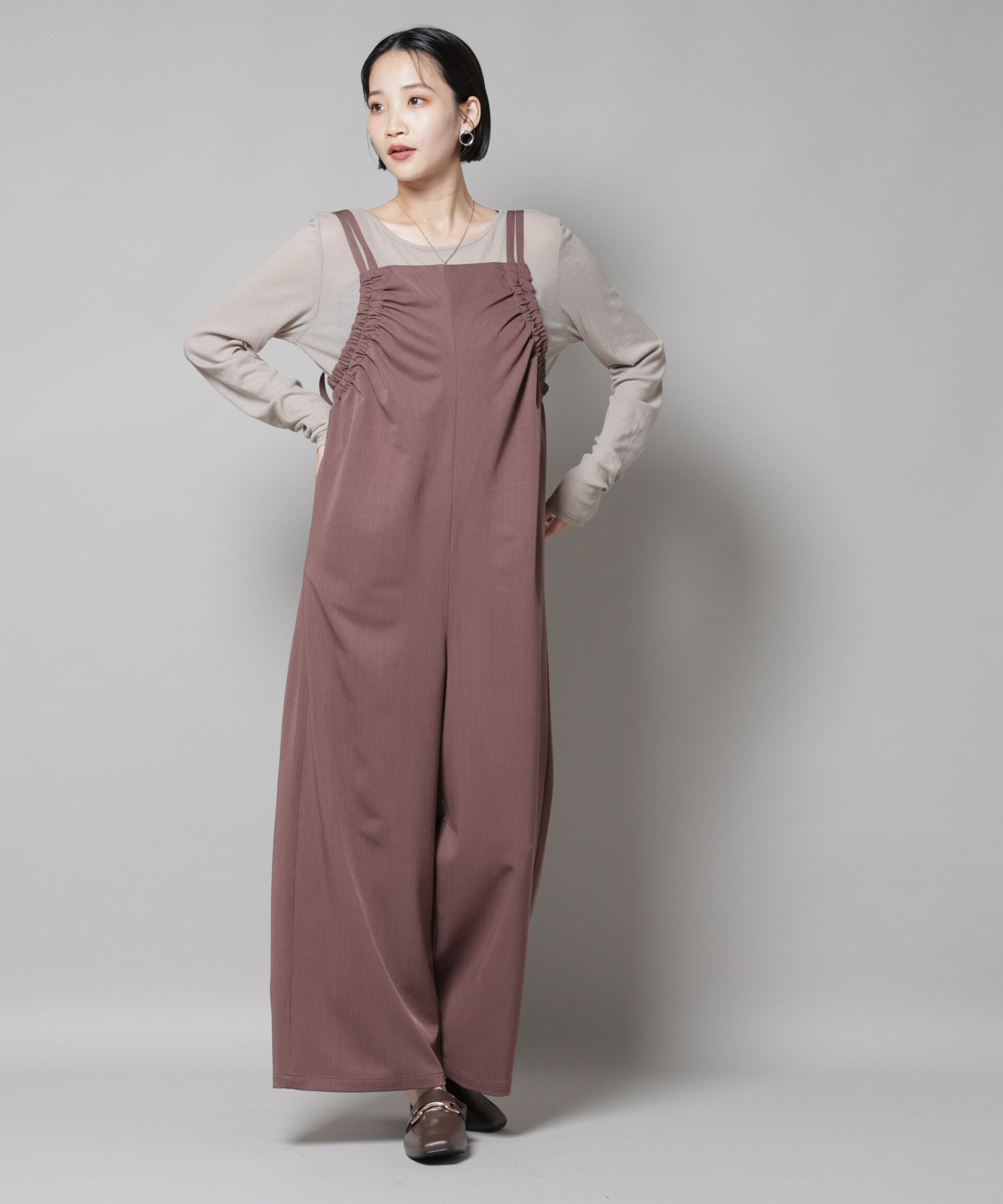 nano･universe「ギャザーデザインサロペットパンツ」|ワンピース|