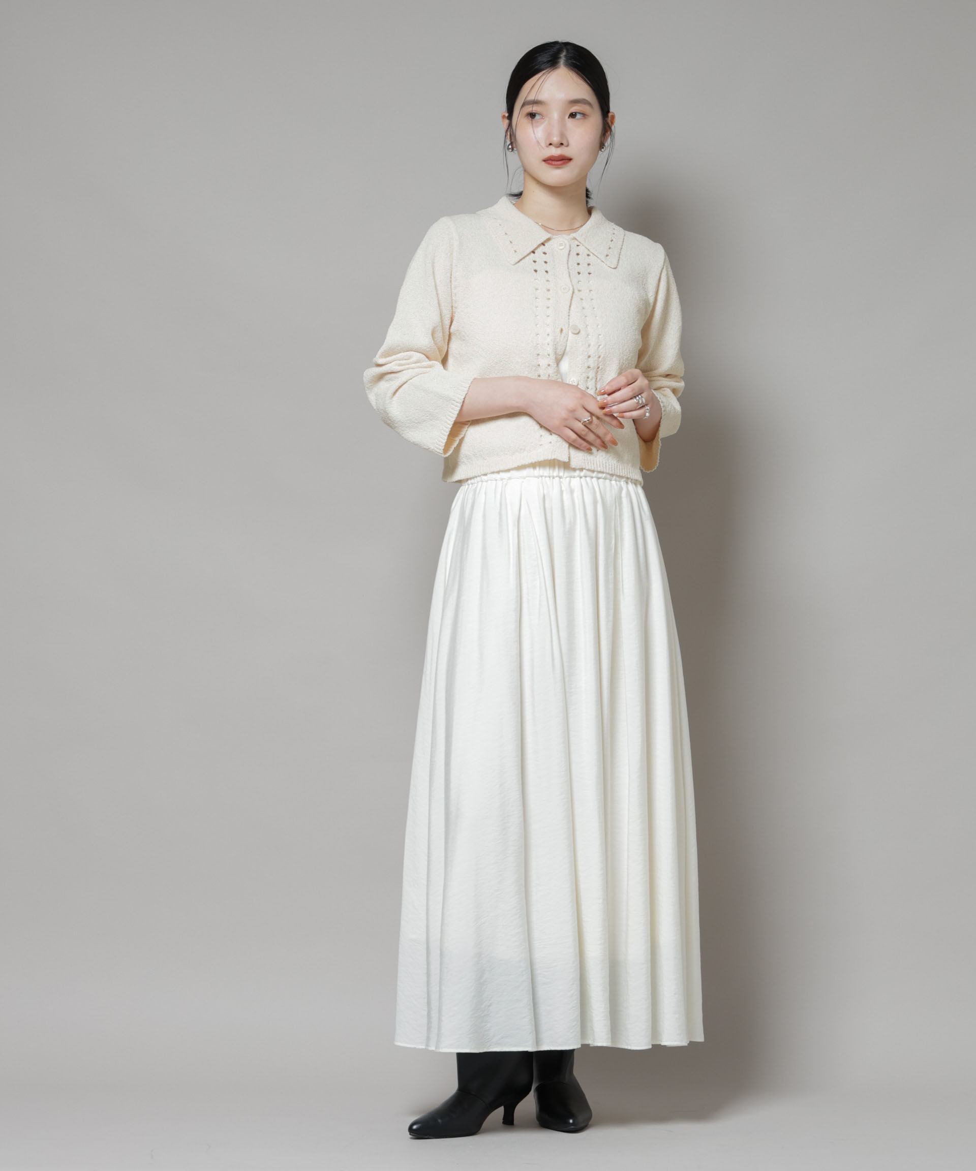 nano･universe「衿付アイレットクロップドニットカーディガン」|ニット・セーター|