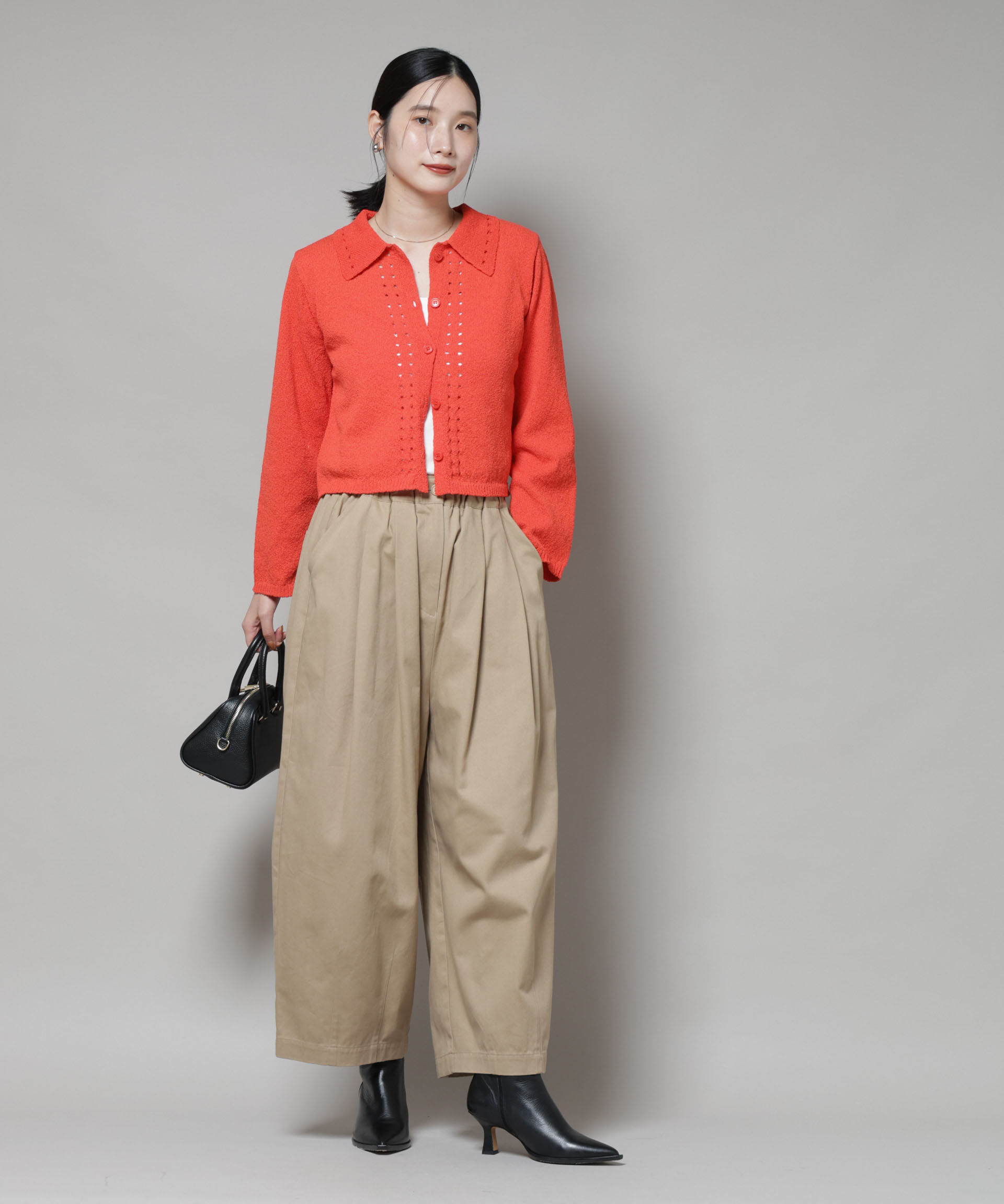 nano･universe「衿付アイレットクロップドニットカーディガン」|ニット・セーター|