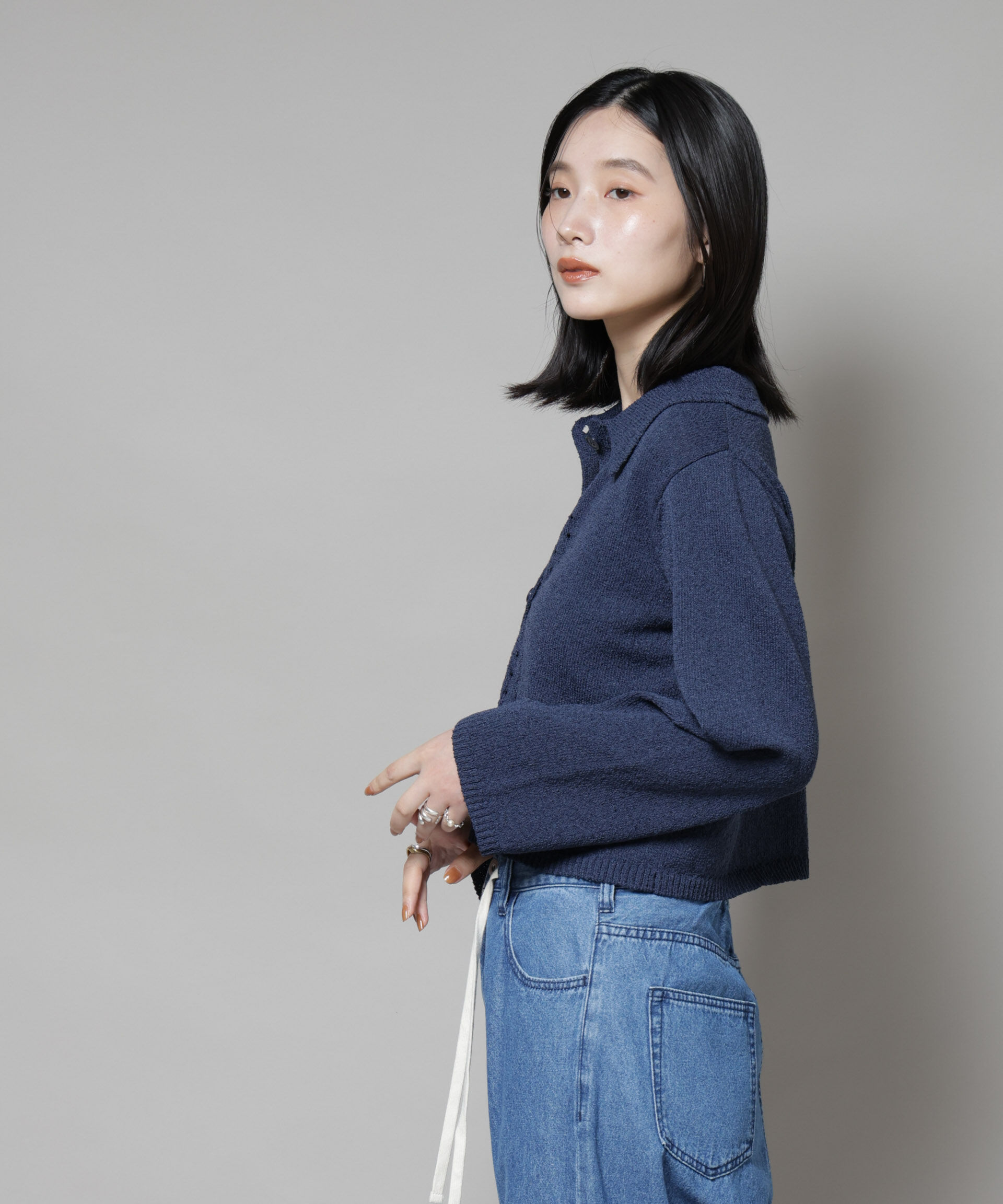 nano･universe「衿付アイレットクロップドニットカーディガン」|ニット・セーター|