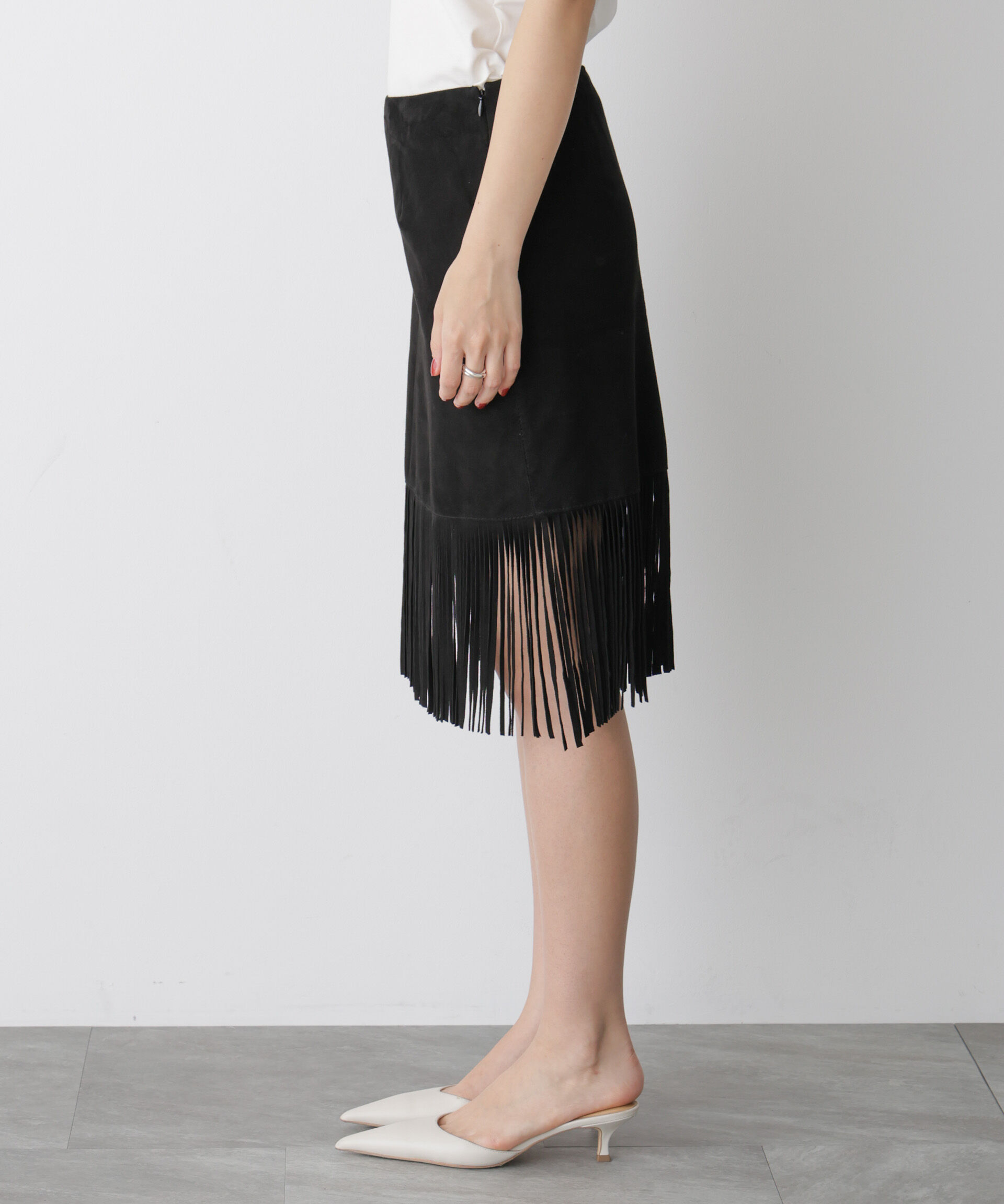  「「STEVELOUR」ゴートレザーフリンジスカート」|スカート|