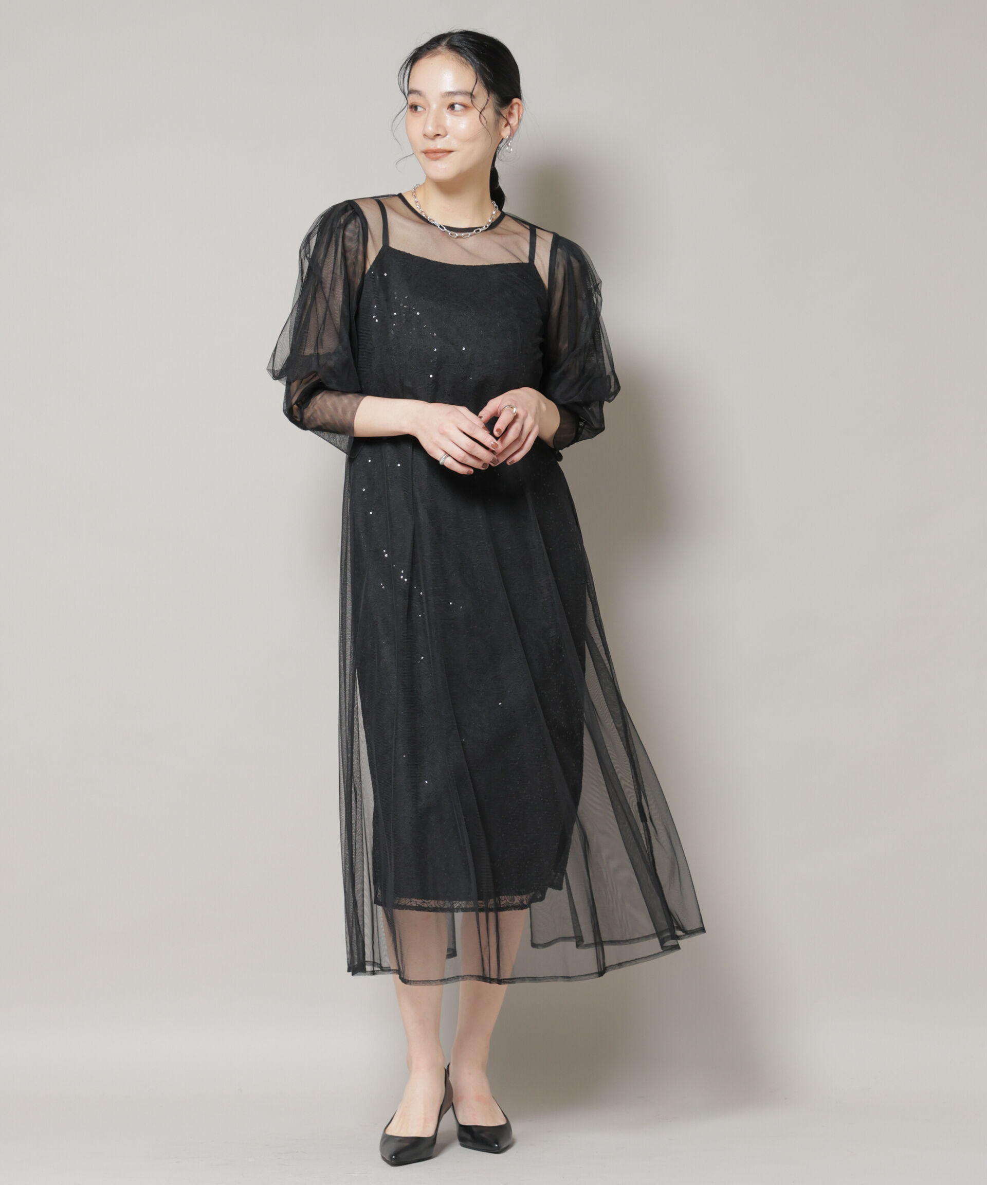 nano･universe「kaene/シアーエプロンレースキャミドレス」|ワンピース|