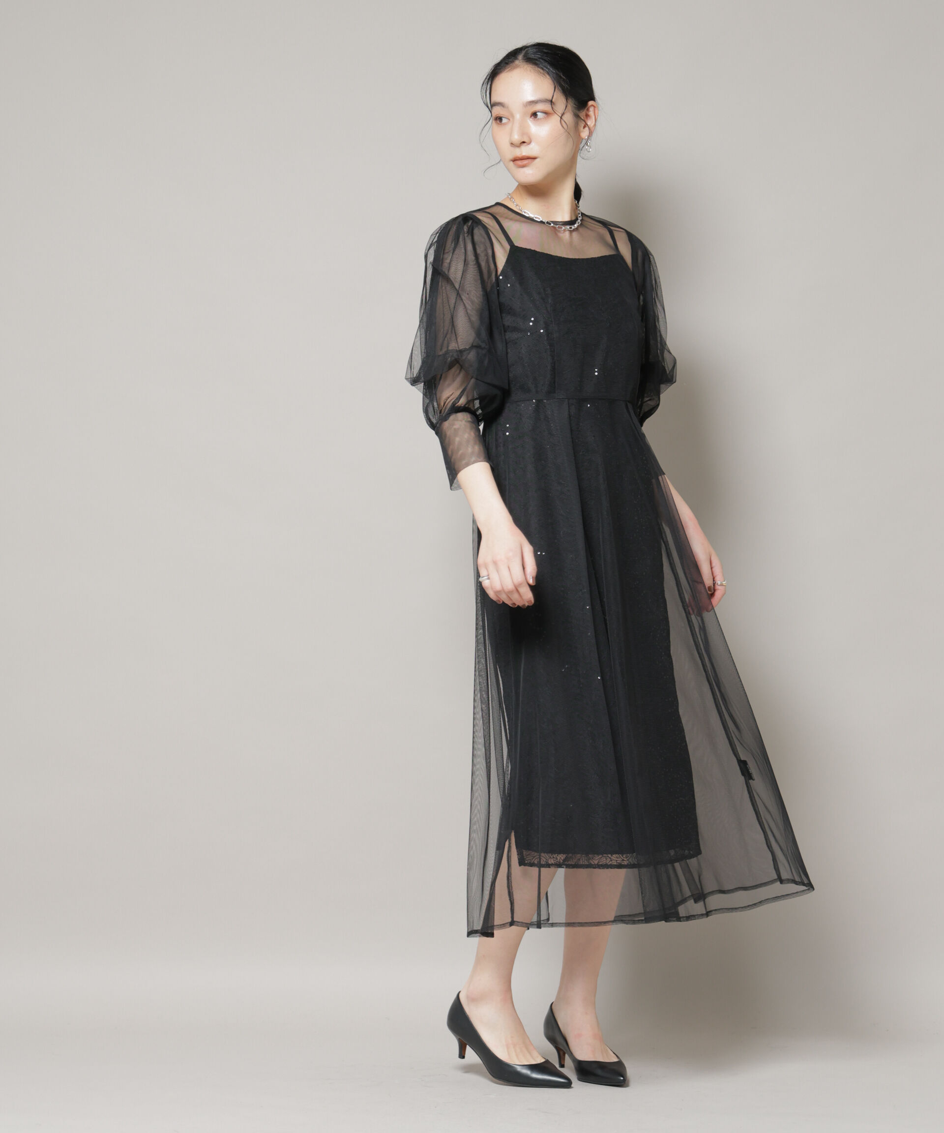 nano･universe「kaene/シアーエプロンレースキャミドレス」|ワンピース|