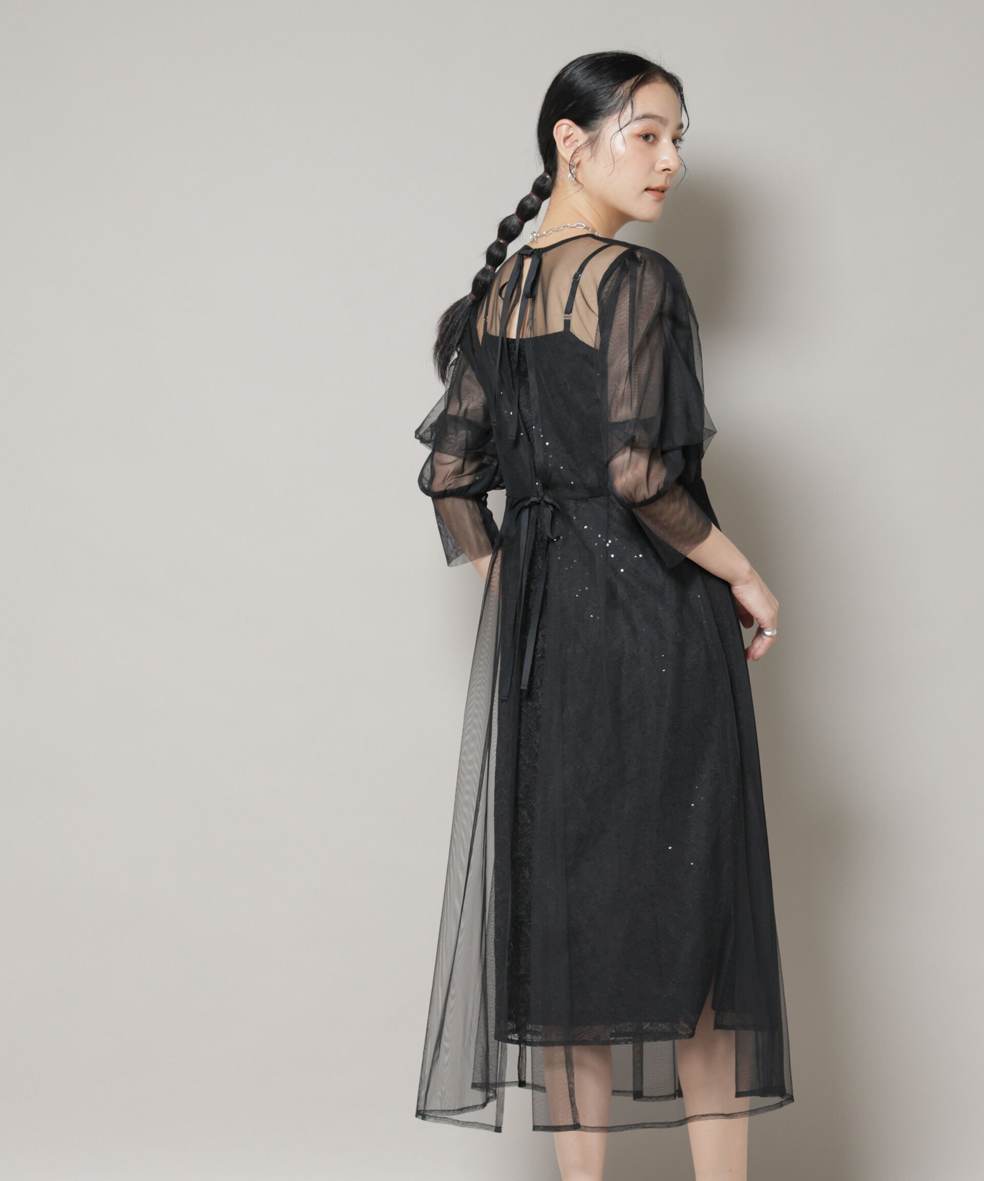 nano･universe「kaene/シアーエプロンレースキャミドレス」|ワンピース|