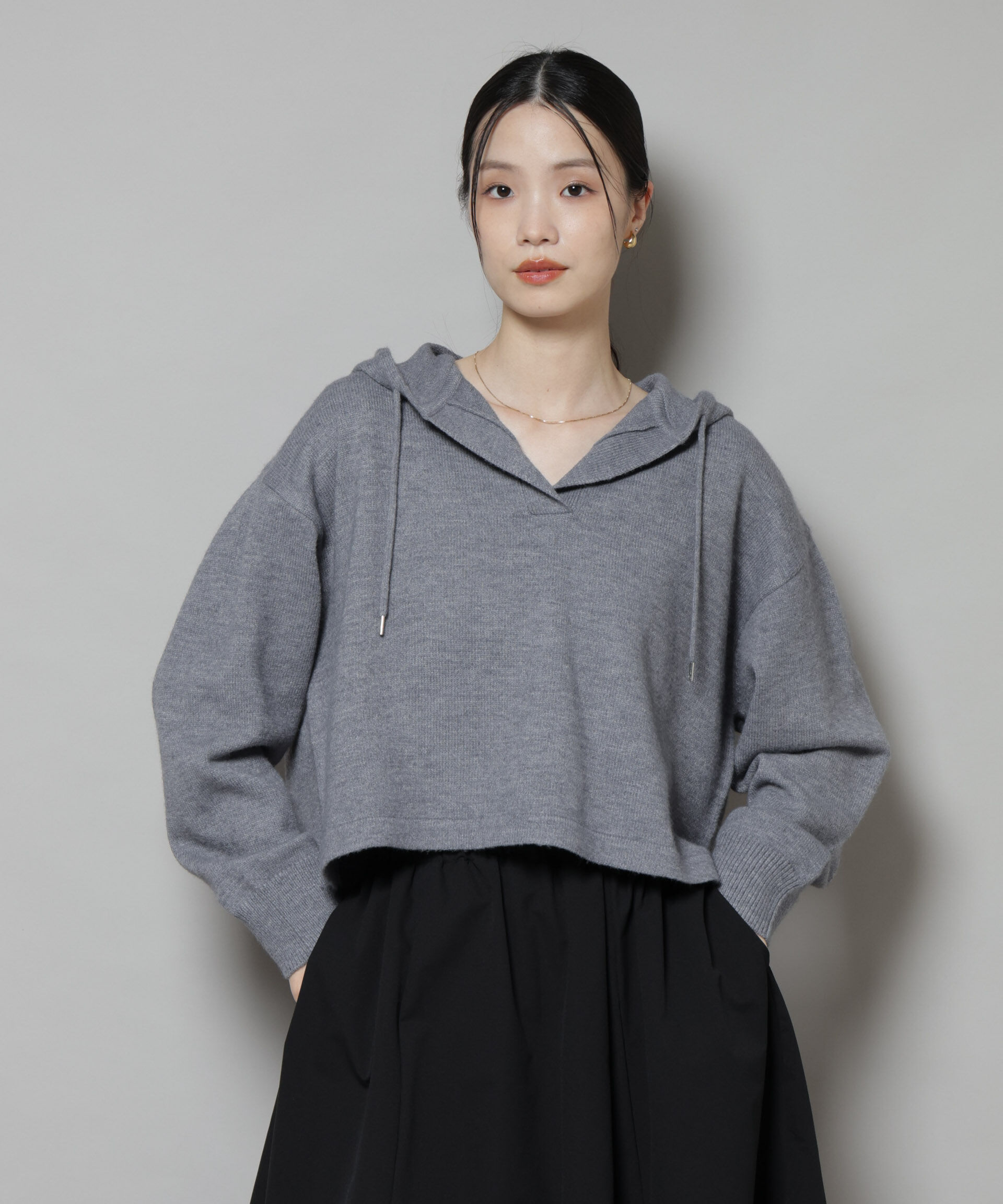 nano･universe「スキッパーフードニット」|ニット・セーター|グレー