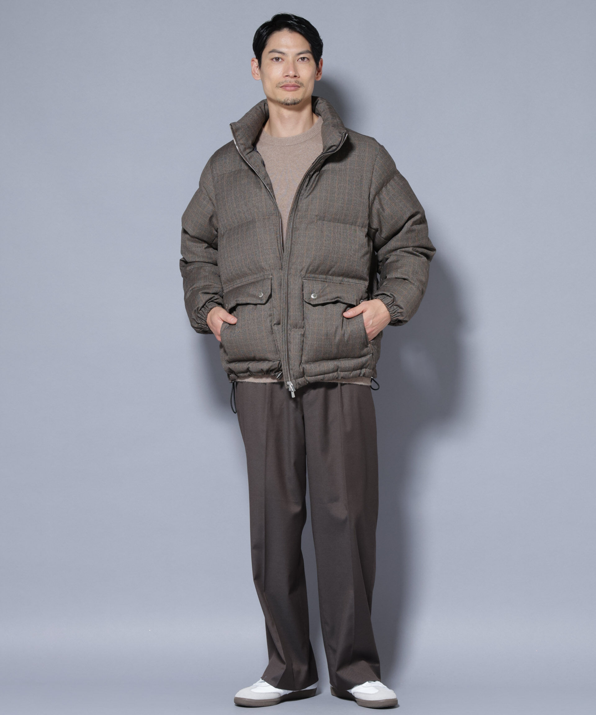 nano･universe「DELEGANTE エアリーサキソニー／グレンチェックTAIONダウンジャケット」|ダウン|