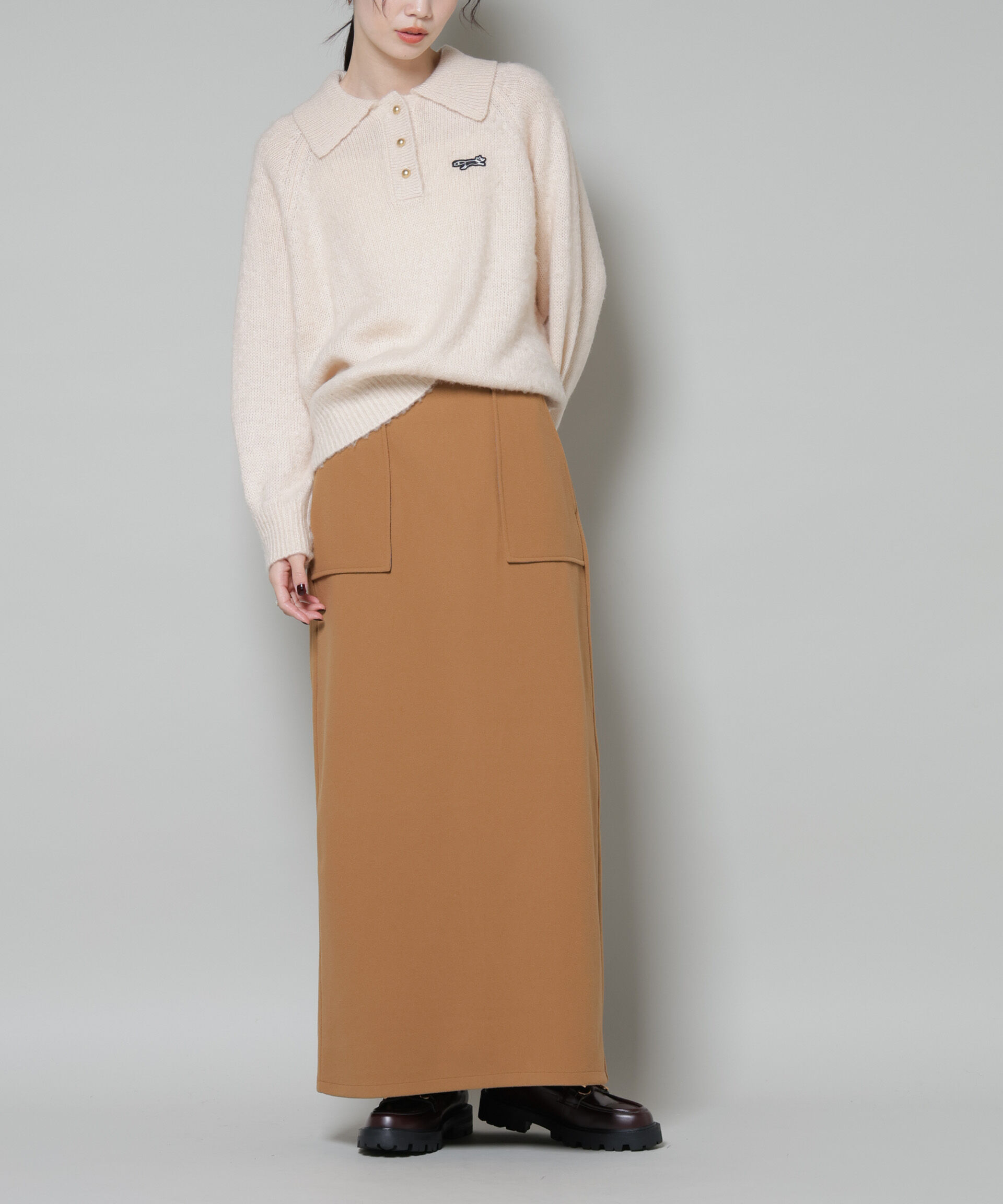 nano･universe「ソフトメルトンジャージーナローロングスカート(セットアップ可)」|スカート|キャメル4