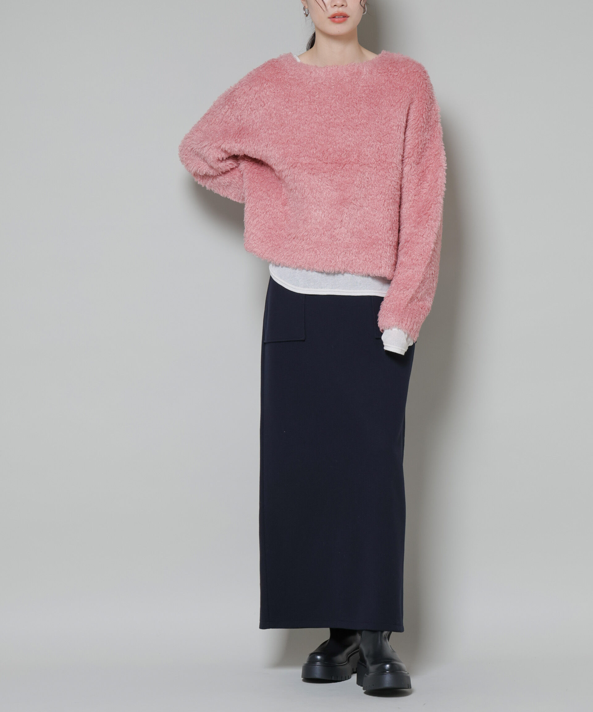 nano･universe「ソフトメルトンジャージーナローロングスカート(セットアップ可)」|スカート|D.ネイビー1