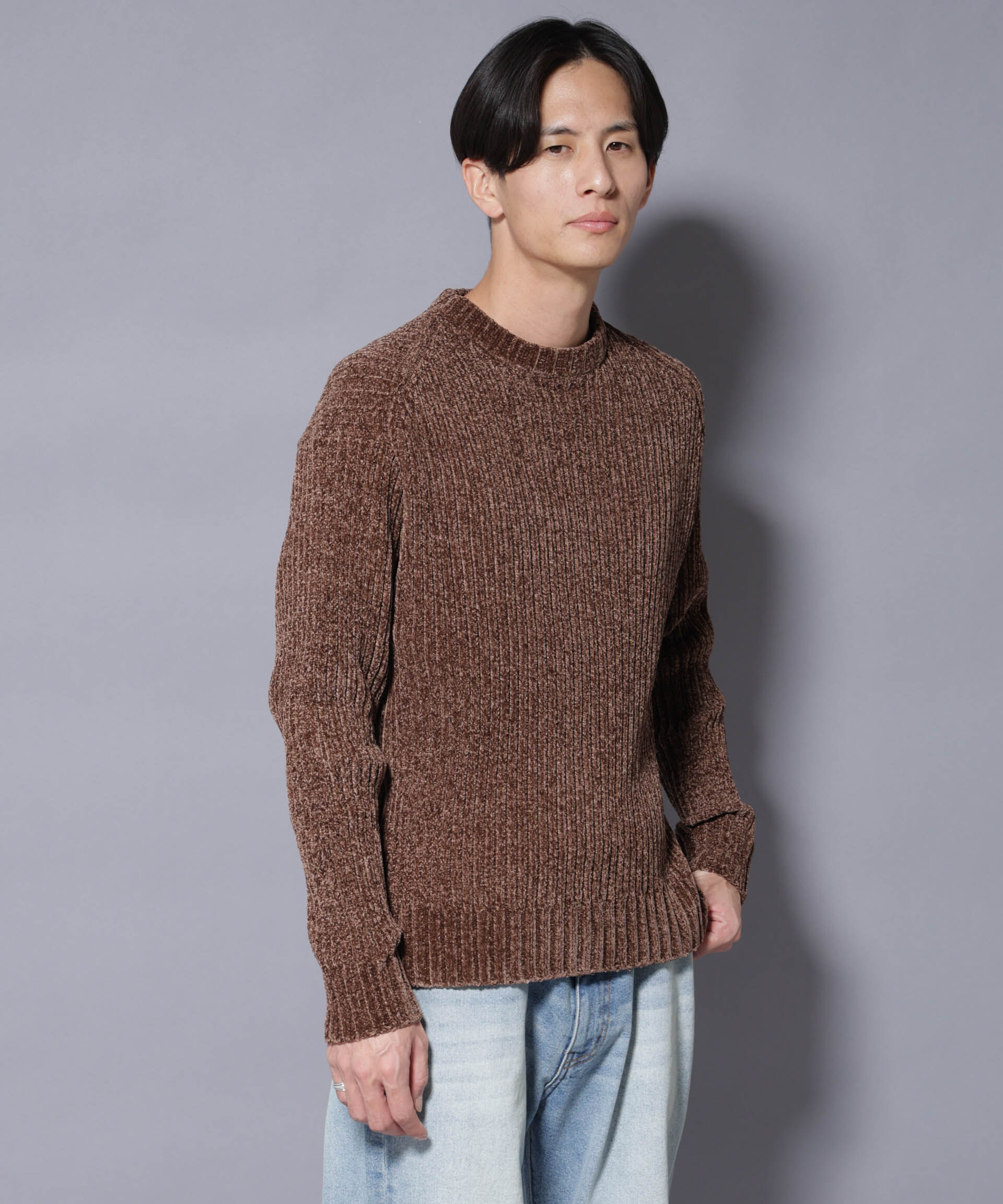 nano･universe「ローゲージ ベロアモール クルーネックニット」|ニット・セーター|