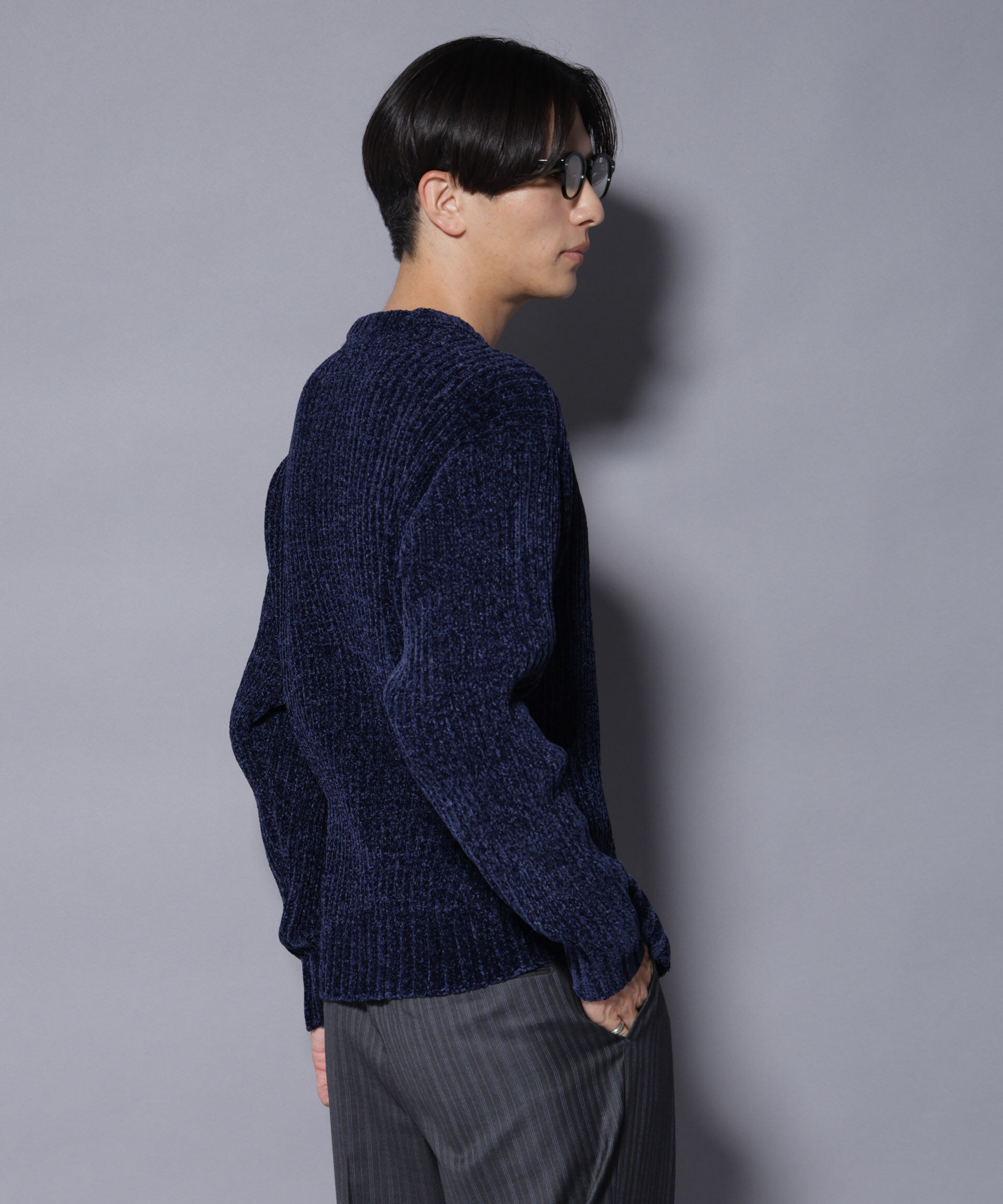 nano･universe「ローゲージ ベロアモール クルーネックニット」|ニット・セーター|