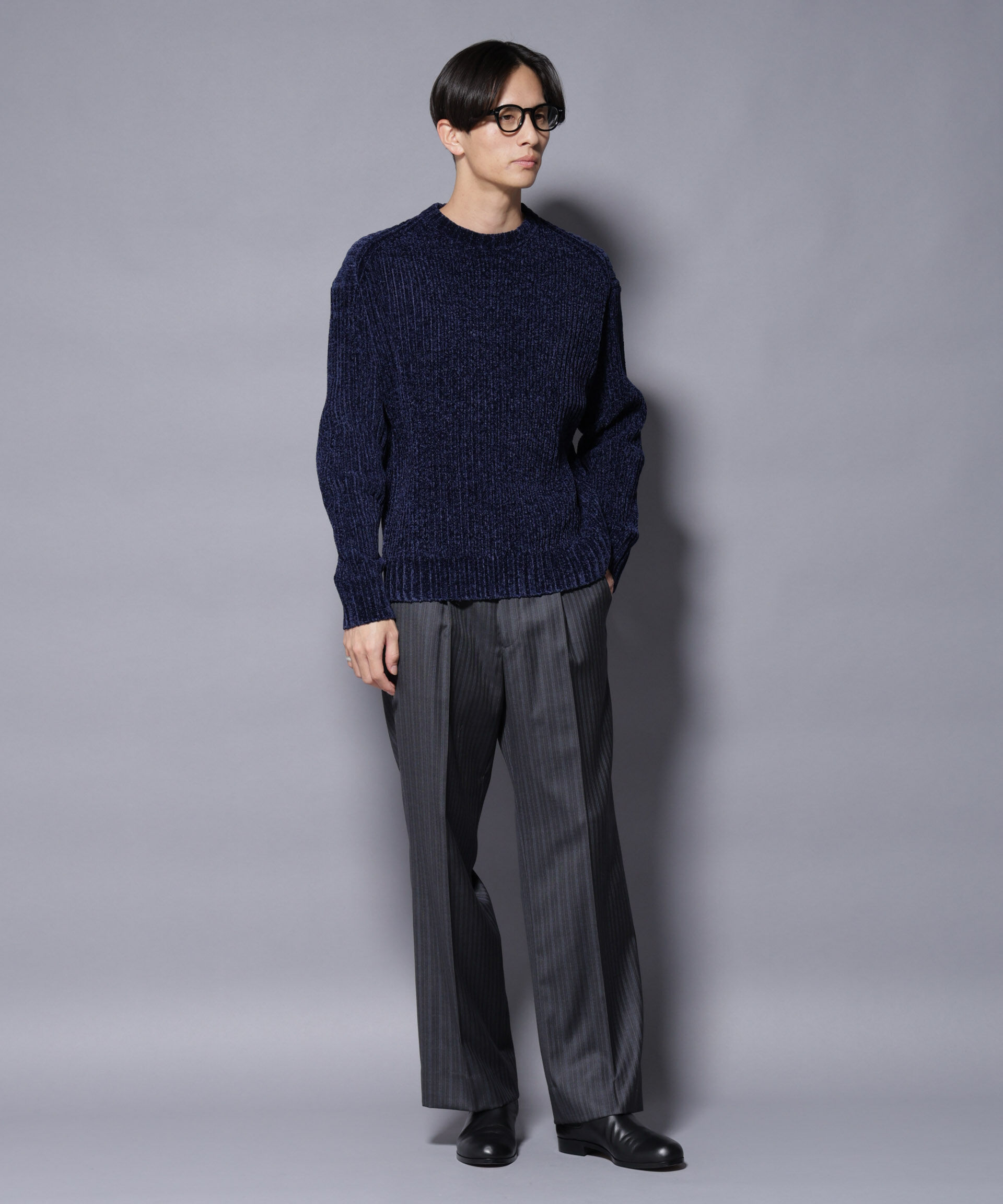 nano･universe「ローゲージ ベロアモール クルーネックニット」|ニット・セーター|