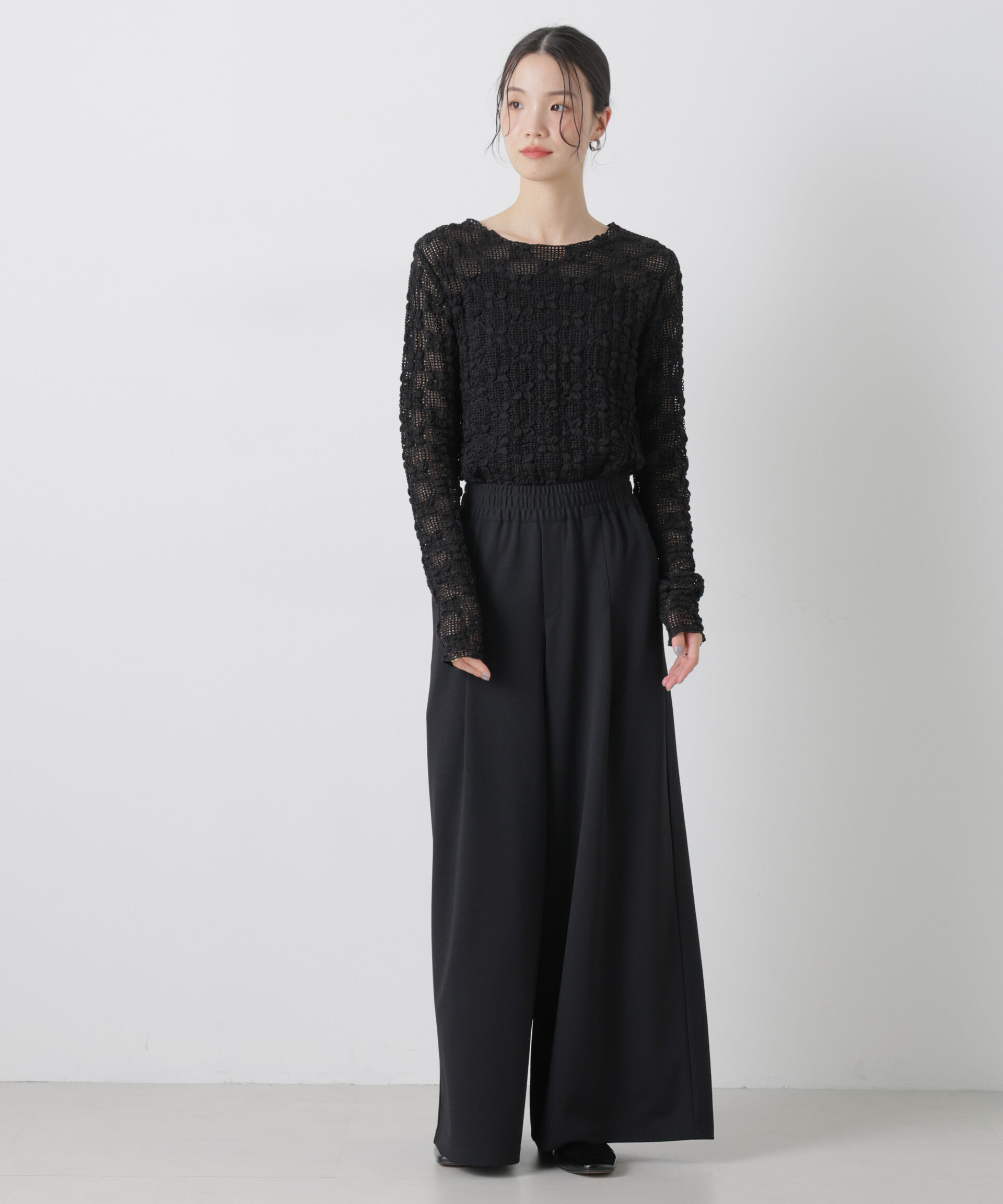 nano･universe「タックワイドカットジョーゼットパンツ」|チノ|