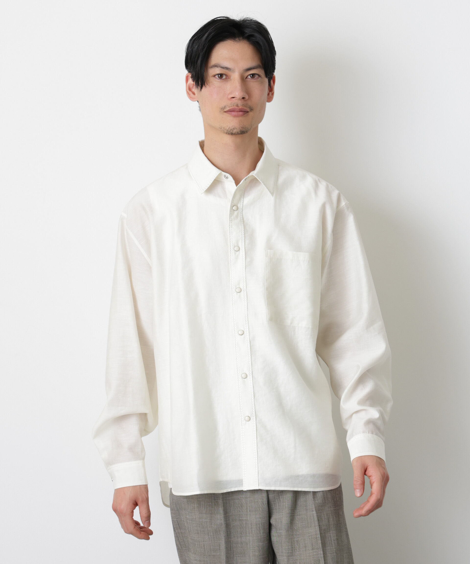 nano･universe「エンブロイダリーシルキーシャツ」|シャツ・ブラウス|