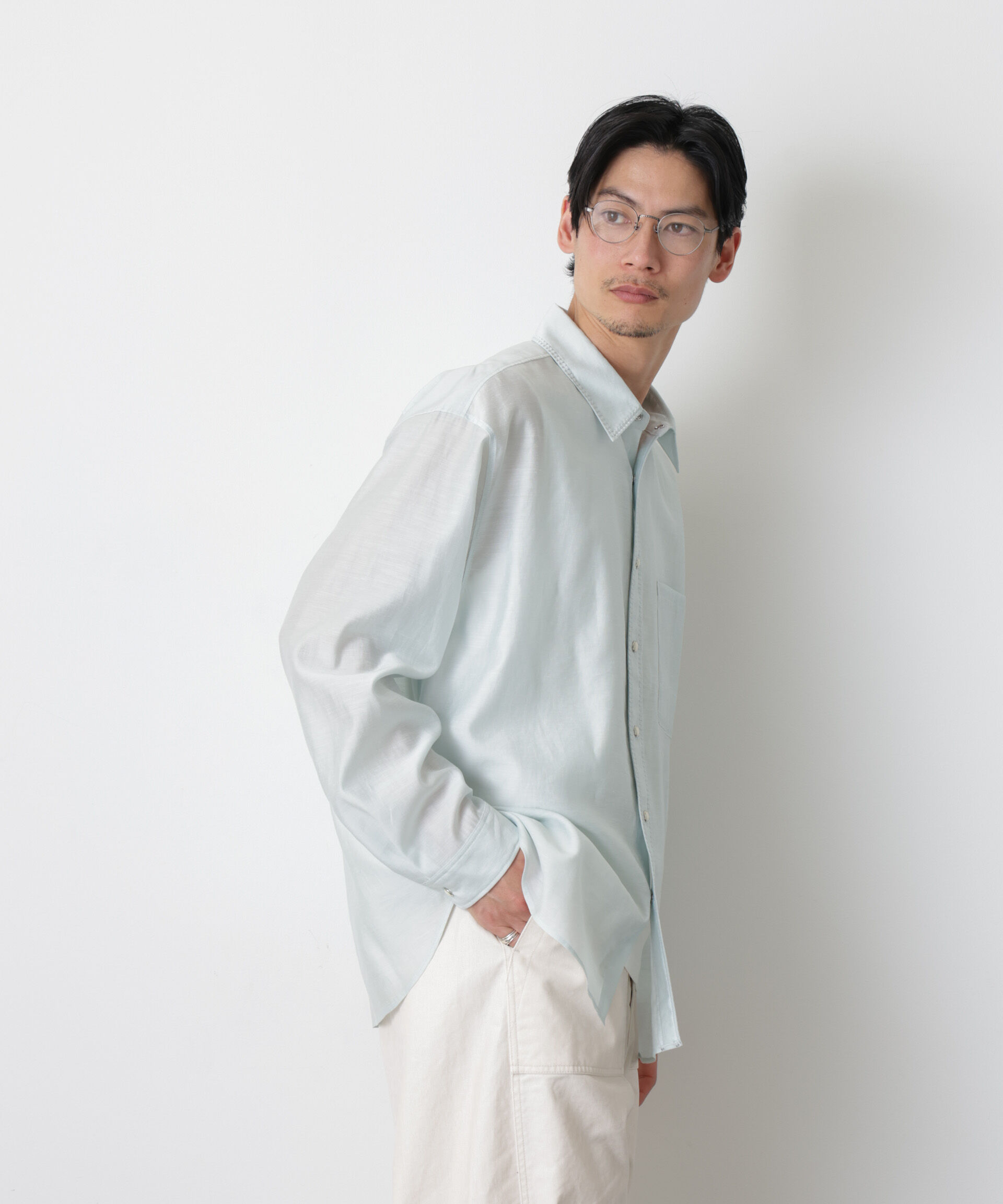 nano･universe「エンブロイダリーシルキーシャツ」|シャツ・ブラウス|ミント2