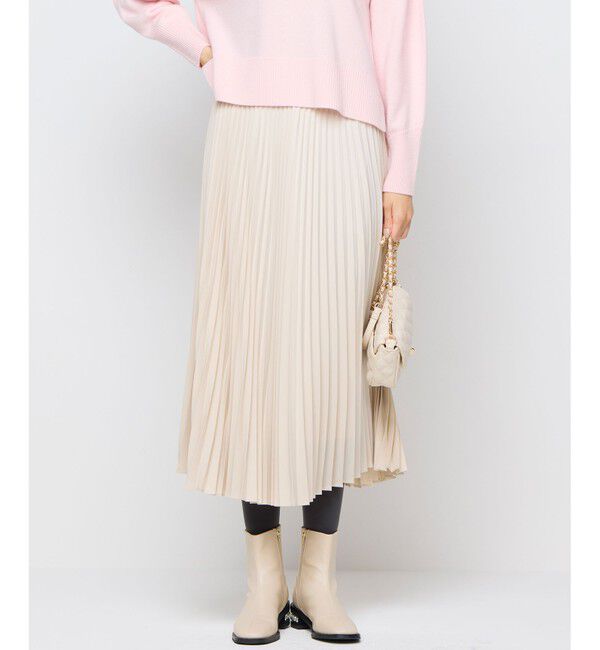 組曲「レザーライクサテン プリーツスカート」|スカート|アイボリー系