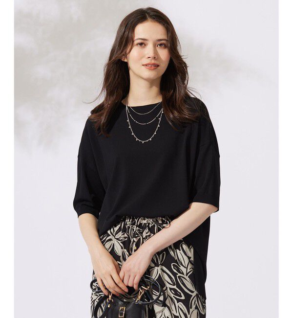 自由区「【接触冷感・UVカット・WEB限定カラーあり】クレープストレッチプルオーバー ニット」|ニット・セーター|ブラック