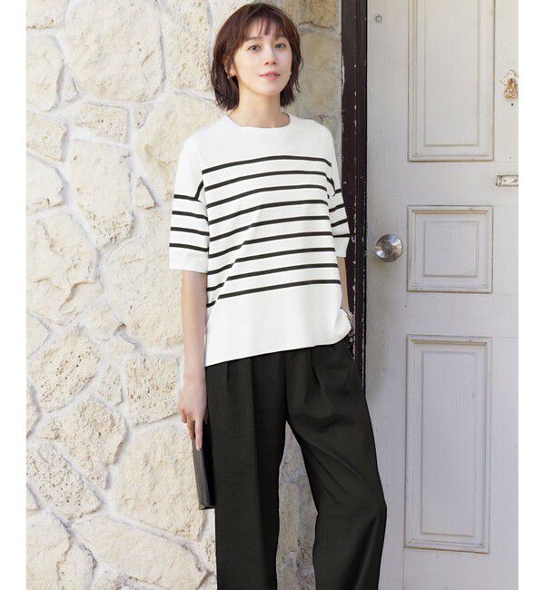 自由区「【接触冷感・UVカット・WEB限定カラーあり】クレープストレッチプルオーバー ニット」|ニット・セーター|