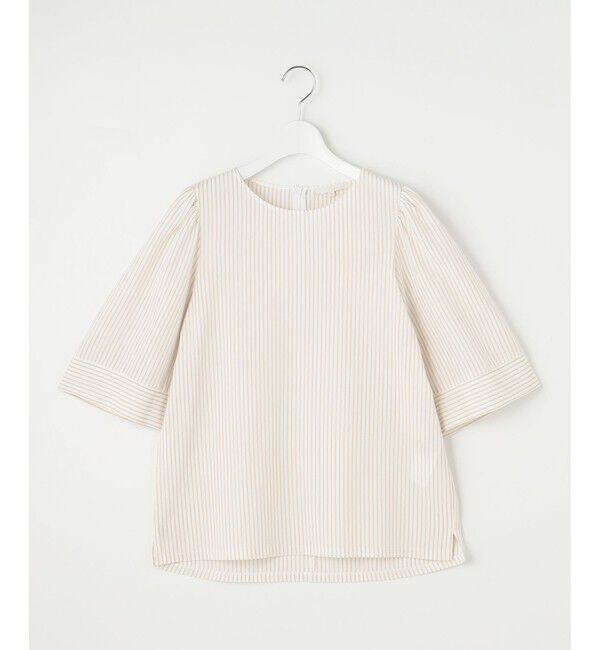 自由区「【接触冷感・UVカット・洗える】ストライプコットンハイゲージフレアスリーブ カットソー」|Tシャツ・カットソー|