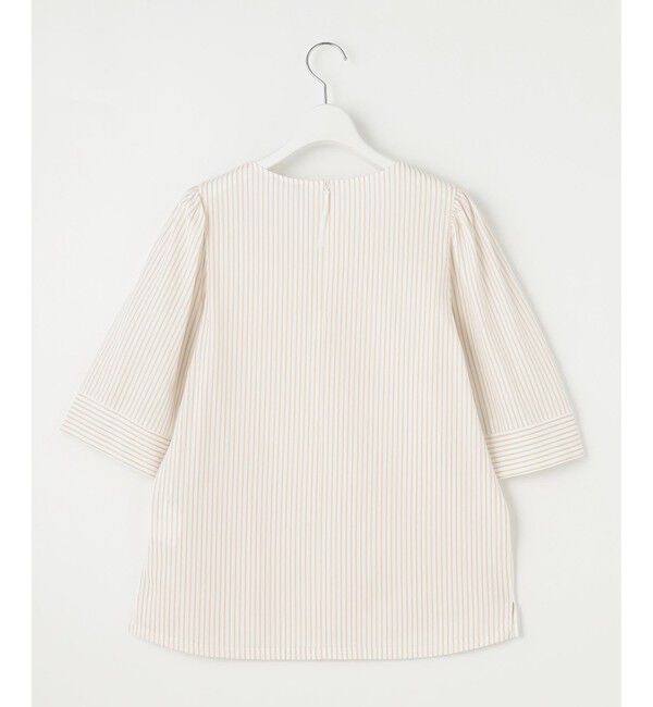 自由区「【接触冷感・UVカット・洗える】ストライプコットンハイゲージフレアスリーブ カットソー」|Tシャツ・カットソー|