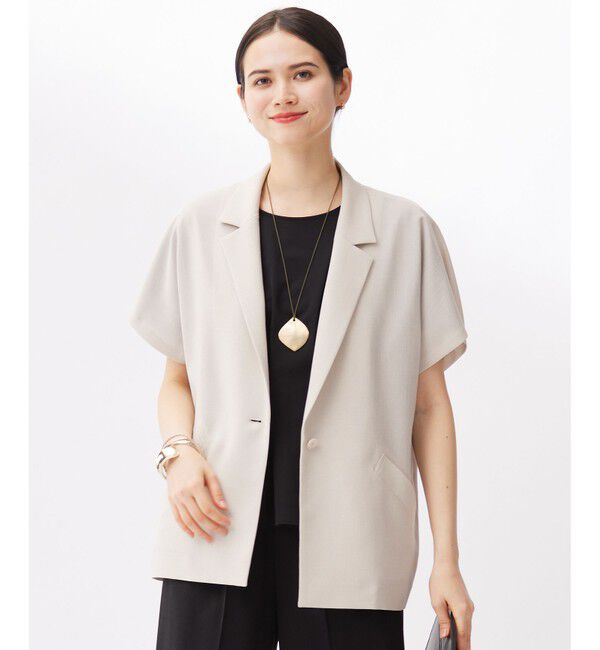 自由区「【セットアップ対応】ライトリネンライクショートスリーブ ジャケット」|テーラードジャケット|ｻﾝﾄﾞﾍﾞ