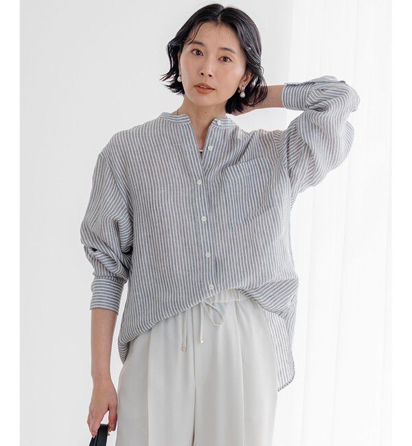 23区「【洗える】LIBECO バンドカラー シャツ」|シャツ・ブラウス|ｶｰｷｽﾄﾗ