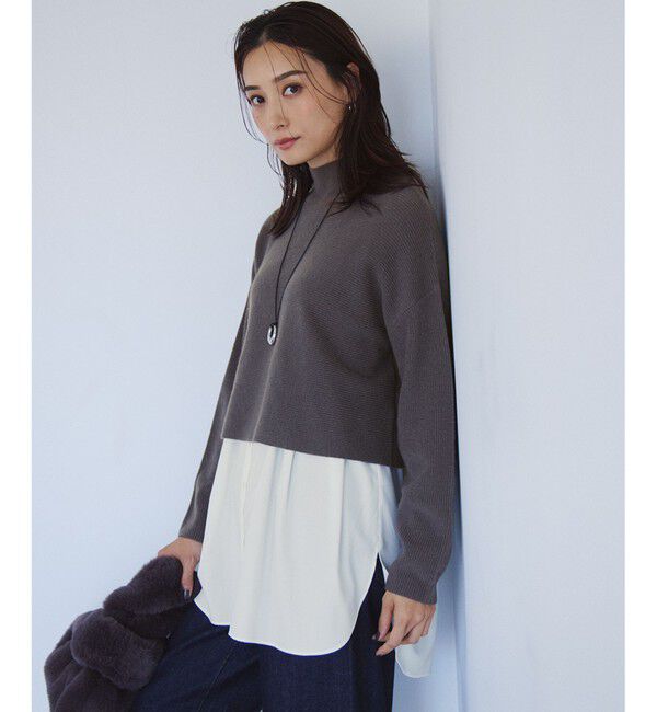 23区「【洗える】レイヤードコンビ ニット」|ニット・セーター|グレー系