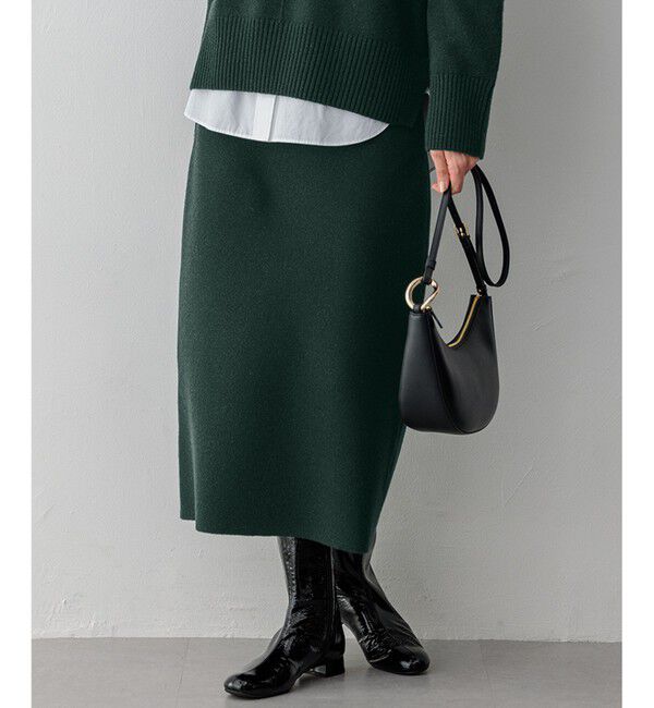 23区「【洗える】カシミヤブレンド Iライン ニットスカート」|スカート|グリーン系