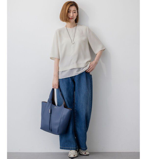 23区「【吸水速乾/UVカット/接触冷感】ストレッチジョーゼット シアーコンビ カットソー」|Tシャツ・カットソー|