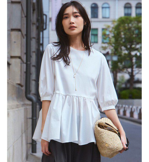 23区「【GLOW8月号掲載/洗える】ランダムフリルジャージー ペプラム カットソー」|Tシャツ・カットソー|ホワイト系
