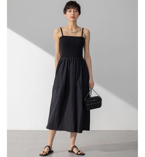 23区「【洗える】ブライトナイロンワッシャー ニットコンビワンピース」|ワンピース|