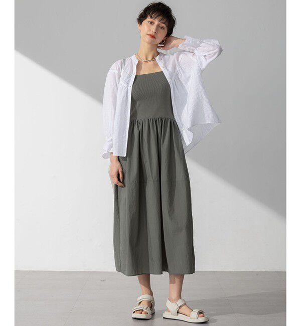 23区「【洗える】ブライトナイロンワッシャー ニットコンビワンピース」|ワンピース|