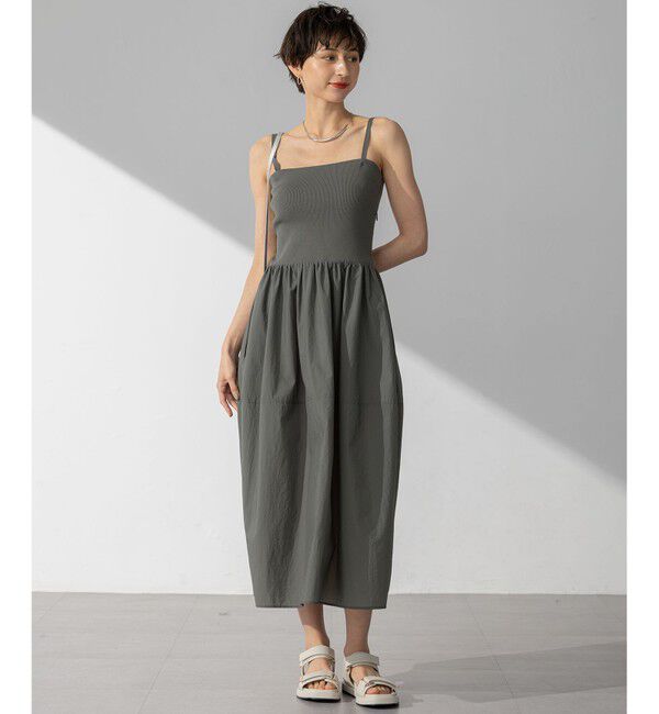 23区「【洗える】ブライトナイロンワッシャー ニットコンビワンピース」|ワンピース|