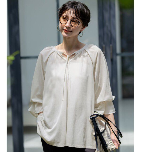 23区「【洗える】クリアトリコットジャージー ギャザーデザイン カットソー」|Tシャツ・カットソー|