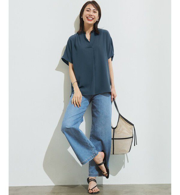 23区「【吸水速乾/UVカット/接触冷感】ストレッチジョーゼット バンドカラー カットソー」|Tシャツ・カットソー|