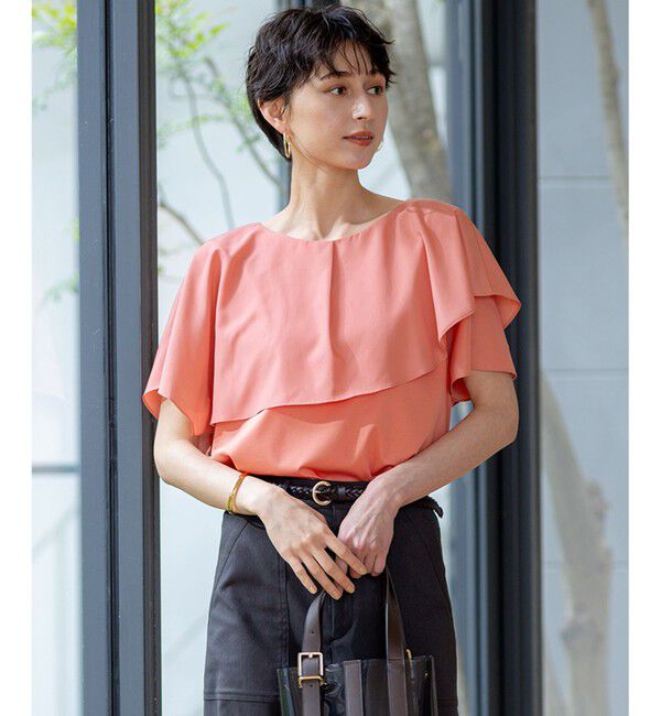 23区「【汗じみ防止/洗える】スムースデザイン ラッフルカラー カットソー」|Tシャツ・カットソー|ﾀﾞｰｸｱﾌ