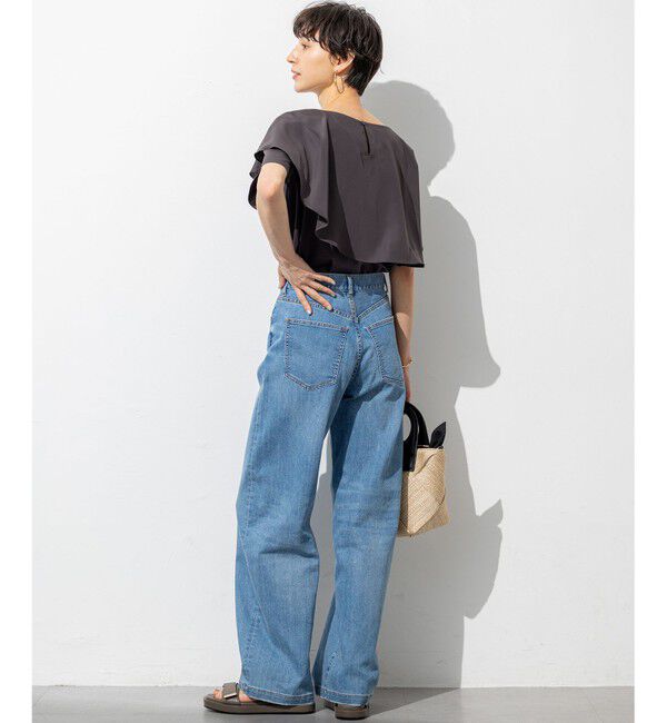 23区「【汗じみ防止/洗える】スムースデザイン ラッフルカラー カットソー」|Tシャツ・カットソー|