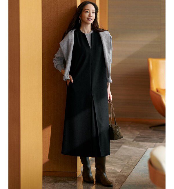 23区「ウールミルドジャージー ボックスタック ジャンパースカート」|ワンピース|