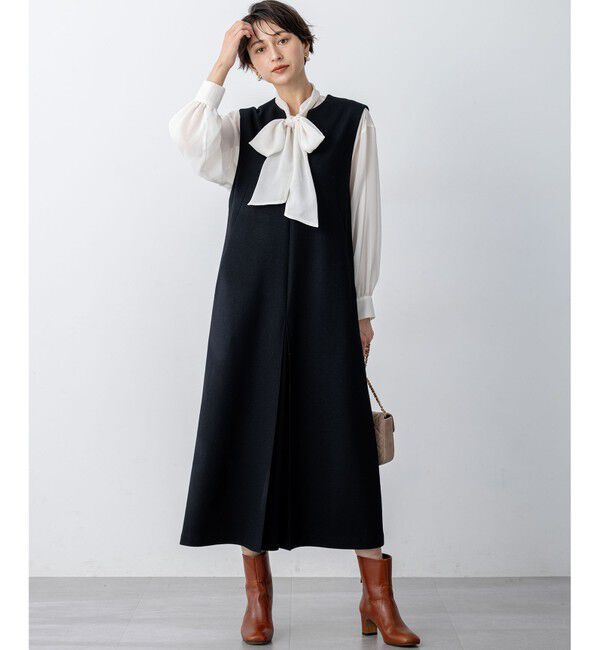 23区「ウールミルドジャージー ボックスタック ジャンパースカート」|ワンピース|