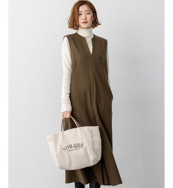 23区「ウールミルドジャージー ボックスタック ジャンパースカート」|ワンピース|カーキ系