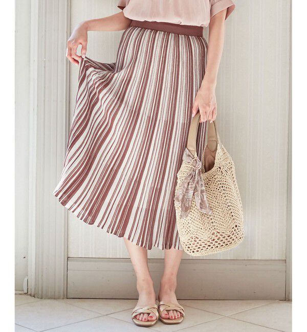 any SiS「【セットアップ可】シアーマルチカラーニット スカート」|スカート|ブラウン