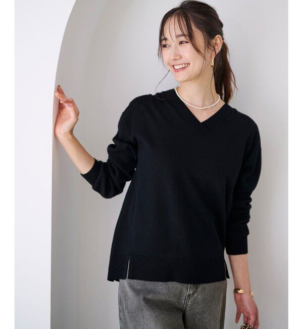 any SiS「【ウールブレンドシリーズ】フロント切替Vネック ニット」|ニット・セーター|
