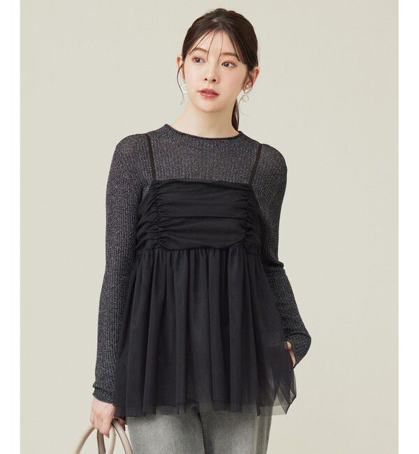 ANY SIS「【洗える】チュールレイヤード キャミソール」|キャミソール|ブラック