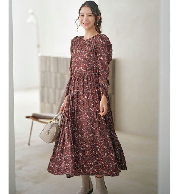 ANY SIS「【BAILA12月号掲載・貴島明日香さんコラボ】ペイントタッチフラワー ワンピース」|ワンピース|テラコッタ系