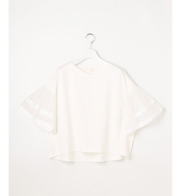 ANY SIS「ゆるVネックチュールフリル袖 プルオーバー」|Tシャツ・カットソー|