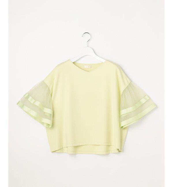 ANY SIS「ゆるVネックチュールフリル袖 プルオーバー」|Tシャツ・カットソー|