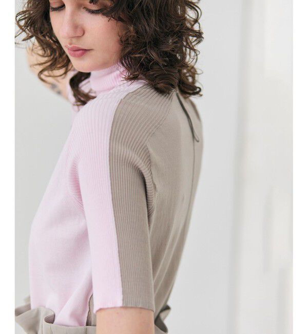BEIGE,「【洗える】JULIE / シルク混カラーブロックタートルニット」|ニット・セーター|