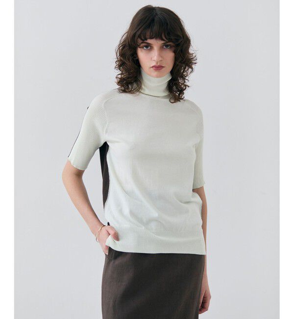 BEIGE,「【洗える】JULIE / シルク混カラーブロックタートルニット」|ニット・セーター|Sage&times;Brown